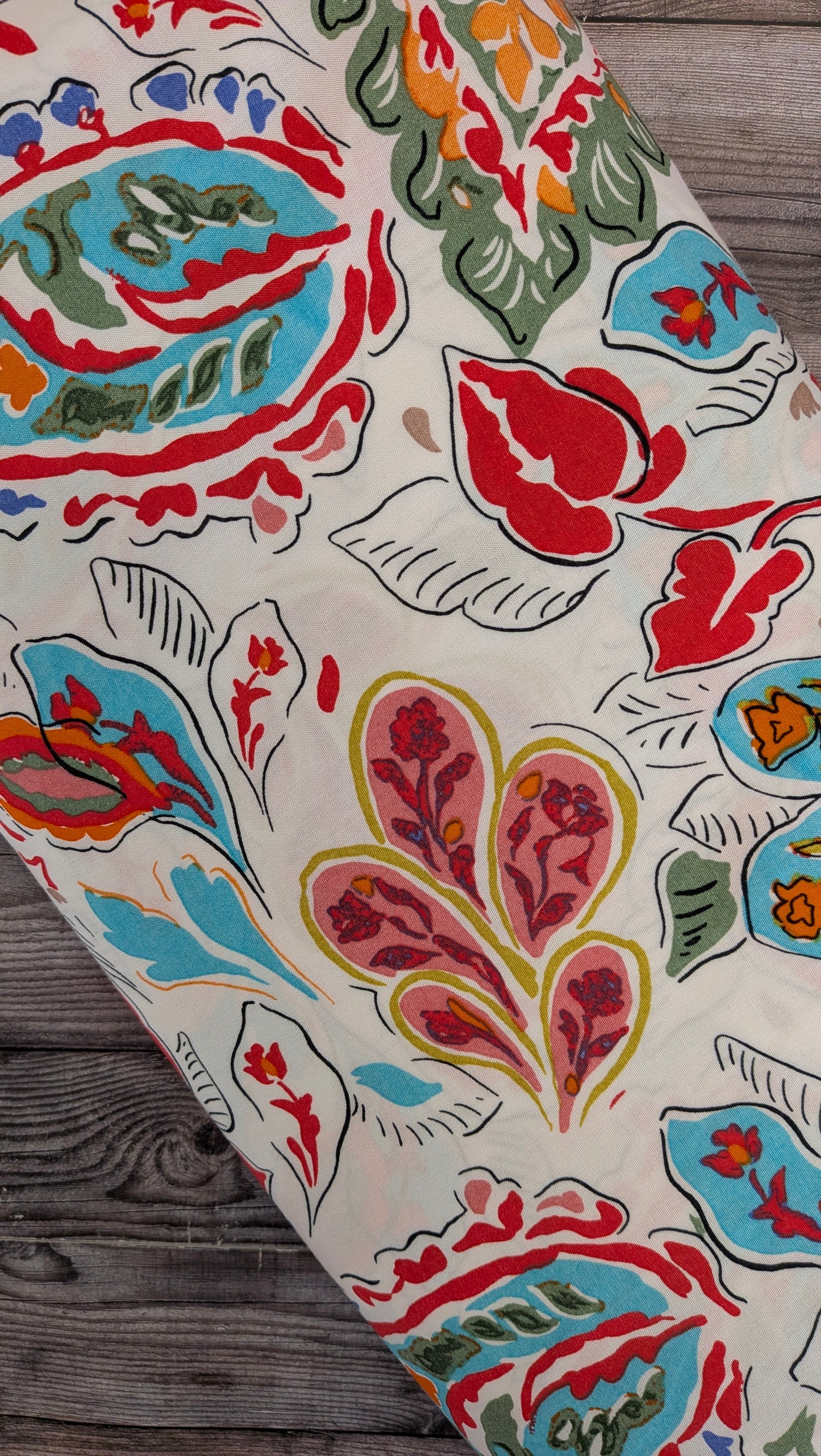 Colourful Paisley on White Ananda Viscose