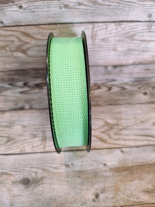 Mint Cotton Basket Weave Webbing 25mm