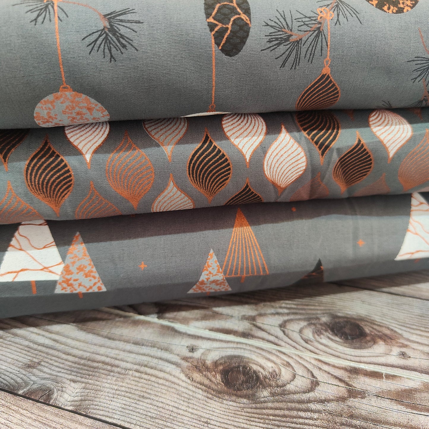 Contemporary Grey & Rose Gold Geometric Cotton Half Meter