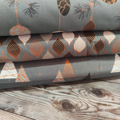 Contemporary Grey & Rose Gold Geometric Cotton Half Meter