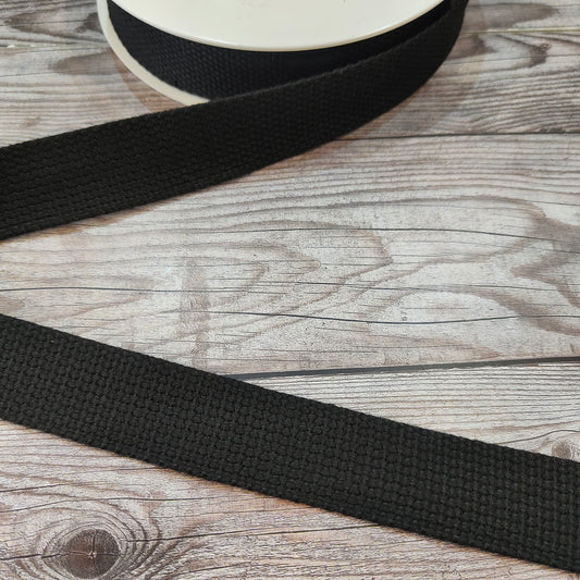 Black Cotton Basket Weave Webbing 25mm