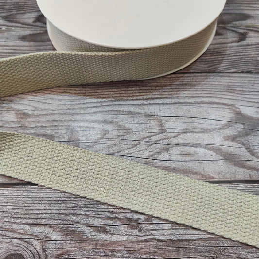 Stone Cotton Basket Weave Webbing 25mm