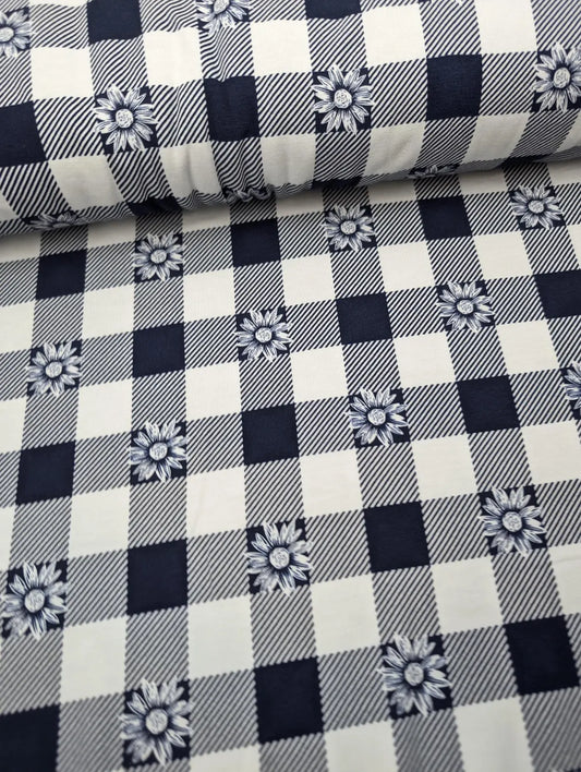 Daisy Gingham Navy Cotton Jersey