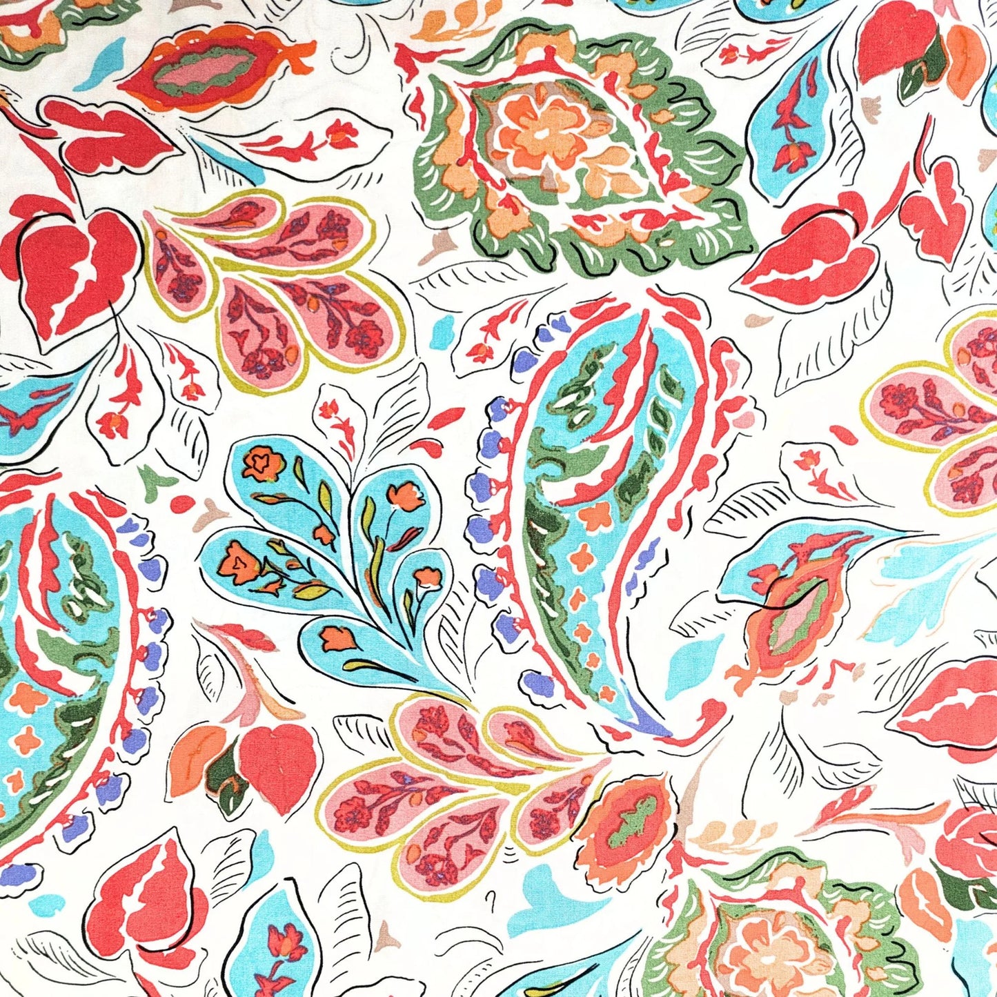 Colourful Paisley on White Ananda Viscose