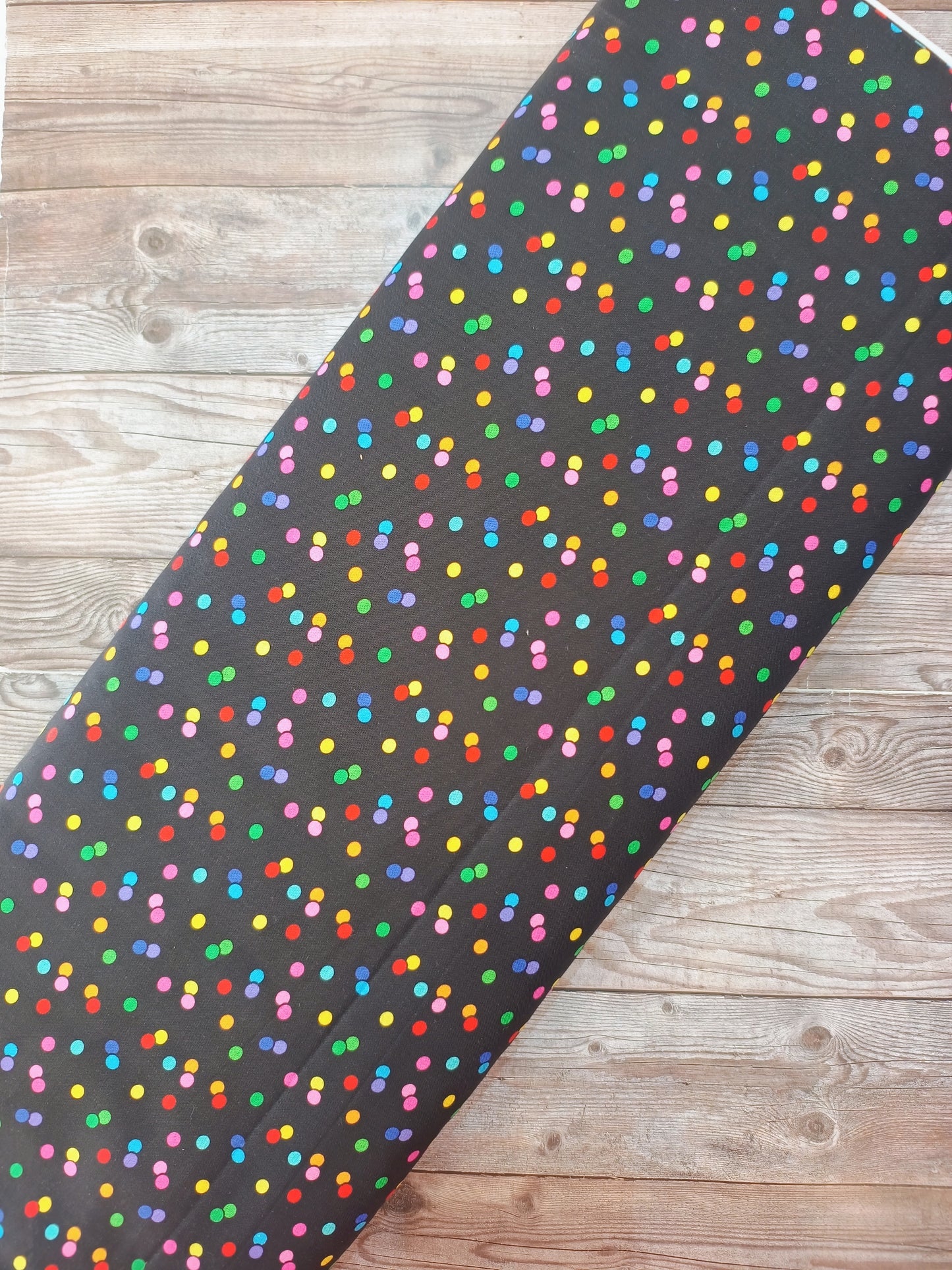 Multi Spots on Black Cotton 95cm