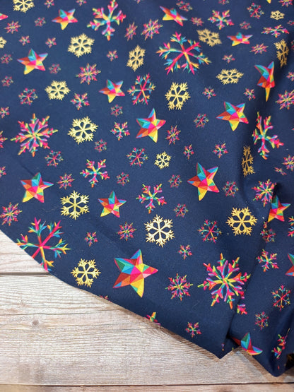 Rainbow Snowflake Metallic Cotton 1.13m