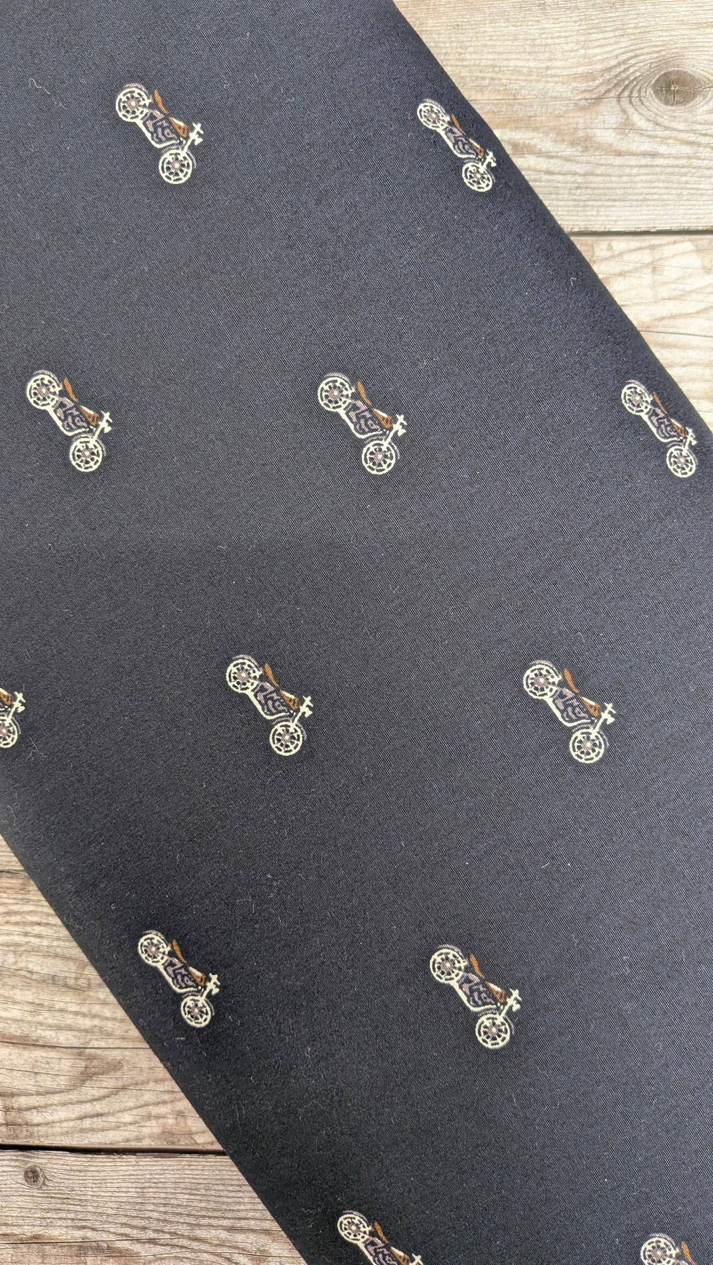 Motorcycles on Navy Cotton