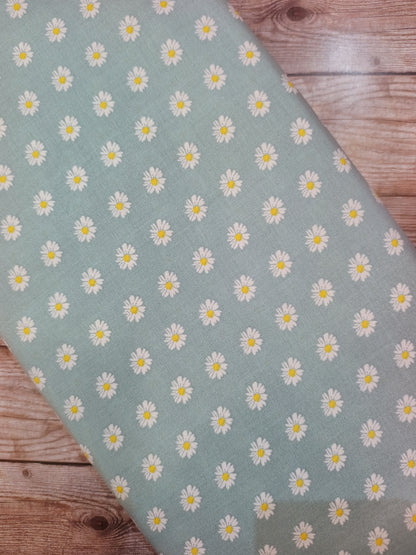 Daisies on Blue Cotton