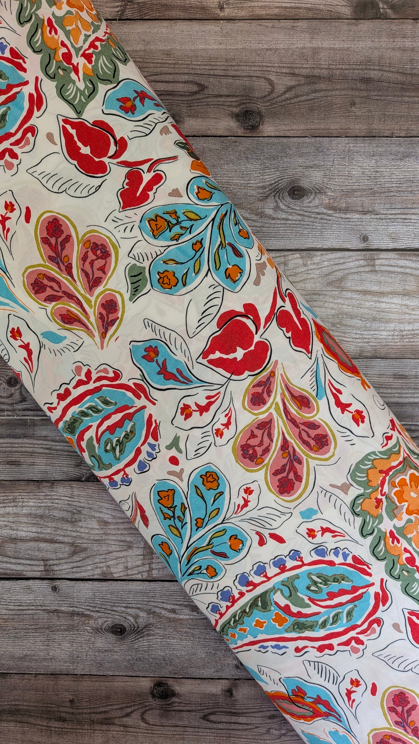 Colourful Paisley on White Ananda Viscose