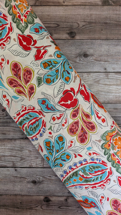 Colourful Paisley on White Ananda Viscose