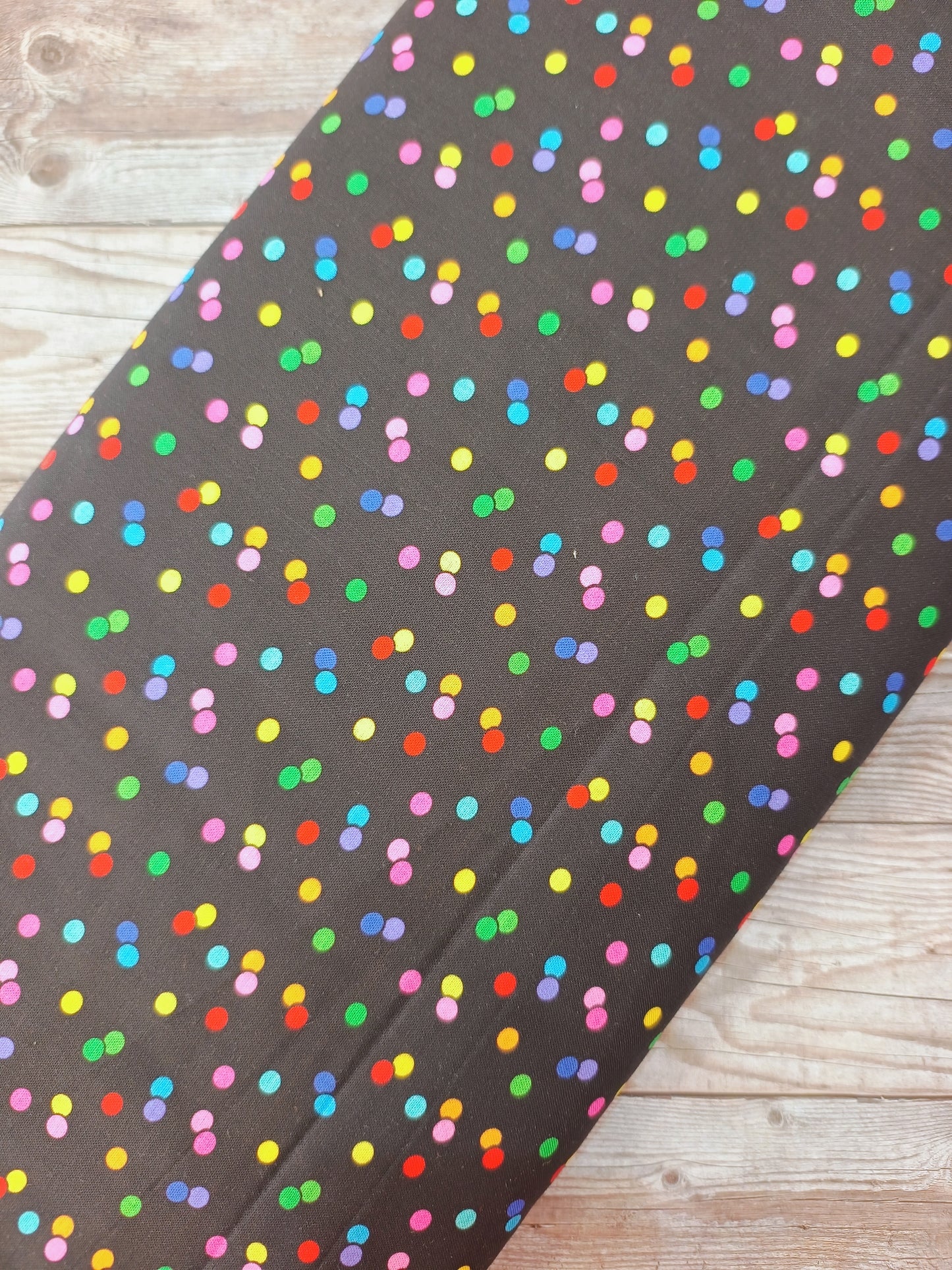 Multi Spots on Black Cotton 95cm