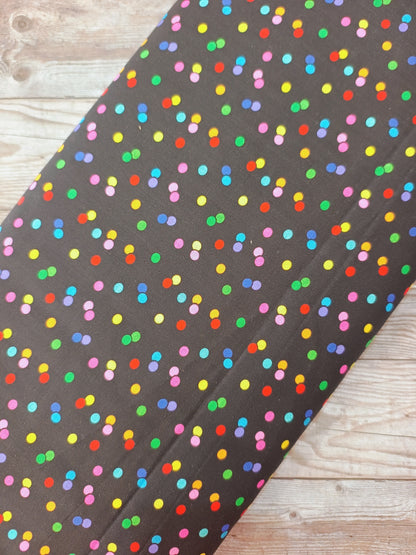 Multi Spots on Black Cotton 95cm