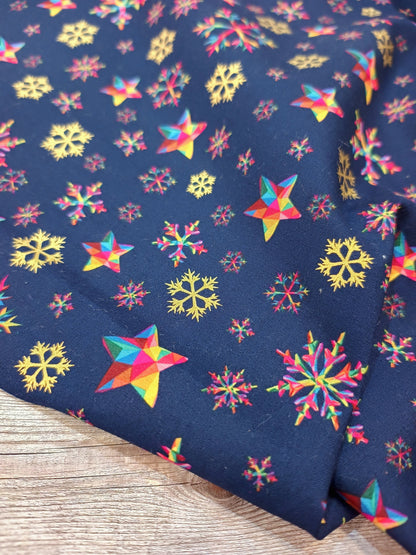 Rainbow Snowflake Metallic Cotton 1.13m