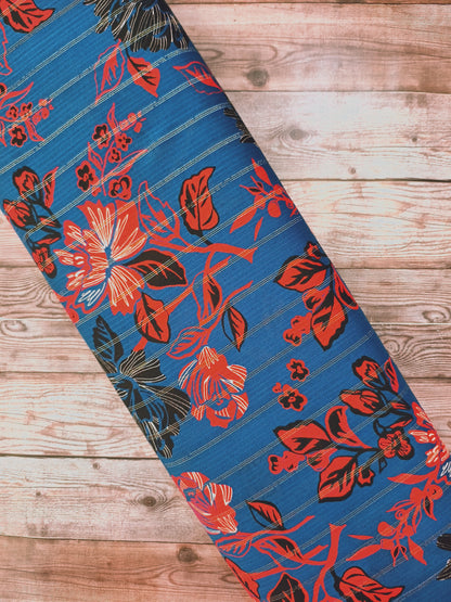 Blue & Red Floral Lurex Viscose