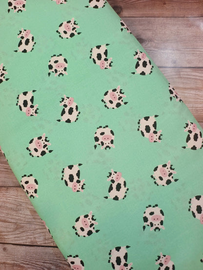 Cows on Mint Green Cotton