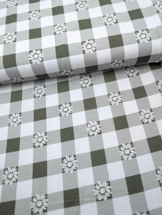 Daisy Gingham Sage Cotton Jersey