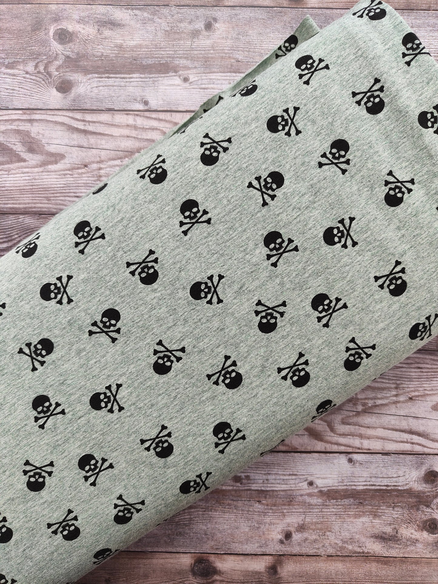 Skull & Crossbones Sage Cotton Jersey 87cm