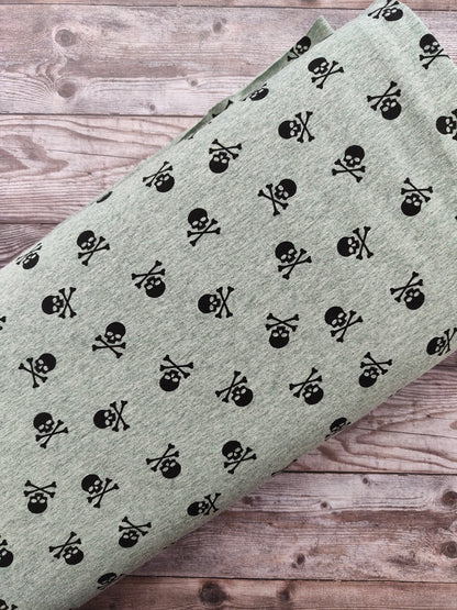 Skull & Crossbones Sage Cotton Jersey 87cm