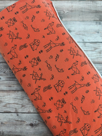 Origami Animals on Rust Cotton Jersey