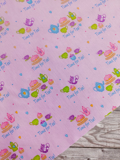 Time for Tea on Purple Cotton