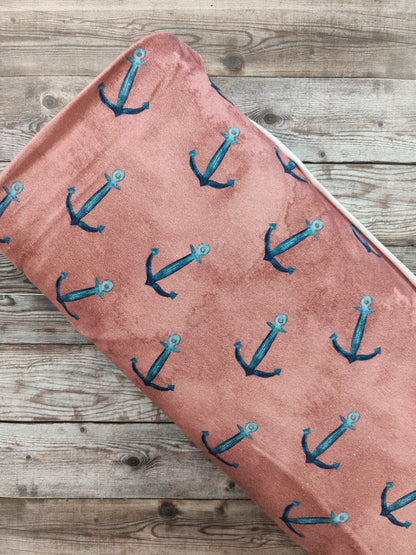 Sea Anchors on Dusky Pink French Terry Loopback GOTS Jersey 1.57m
