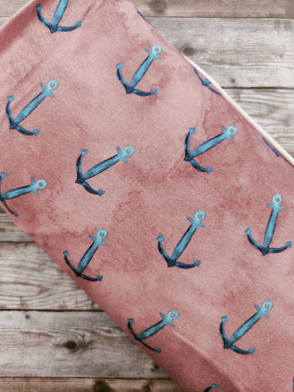 Sea Anchors on Dusky Pink French Terry Loopback GOTS Jersey 1.57m