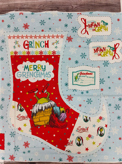 100% Cotton Grinch Stocking Panel