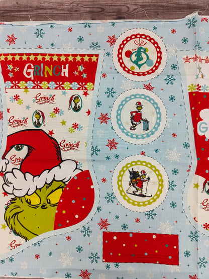 100% Cotton Grinch Stocking Panel