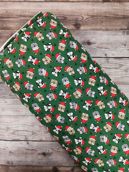 Festive Dogs on Green Cotton Jersey 53cm