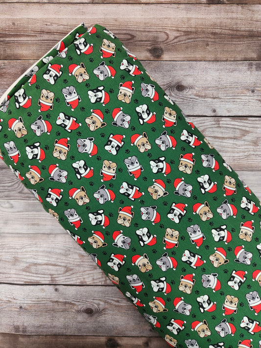 Festive Dogs on Green Cotton Jersey 53cm
