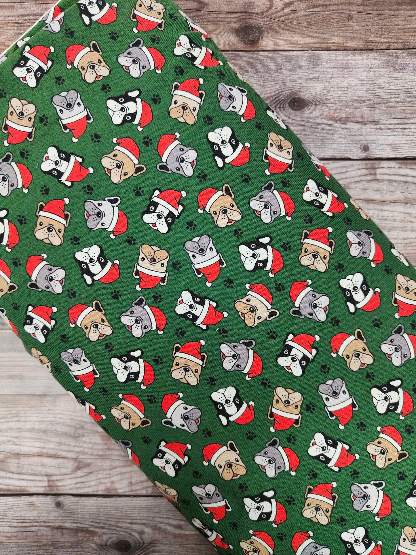 Festive Dogs on Green Cotton Jersey 53cm