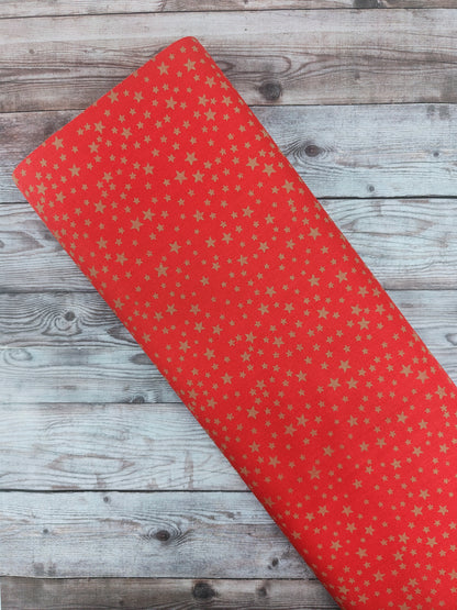 Gold Stars on Red Cotton