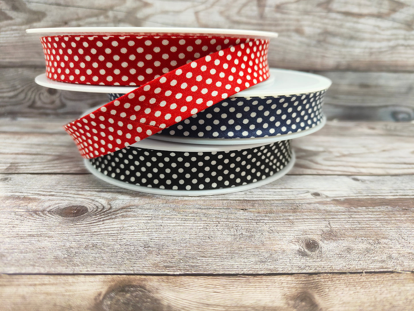 Navy Polkadot Cotton Bias Binding