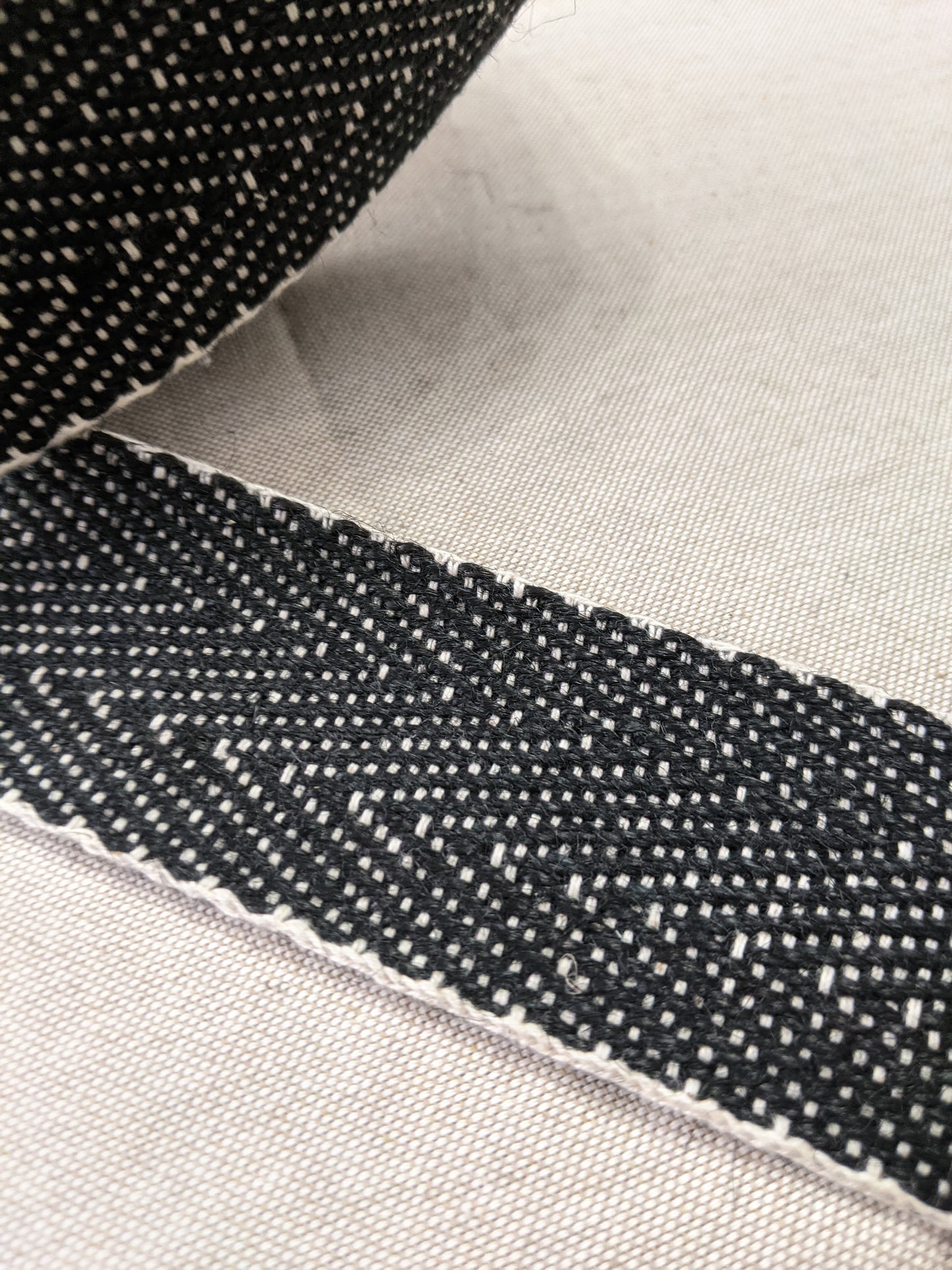 Black and White Herringbone Heavy Duty Cotton Webbing 50mm
